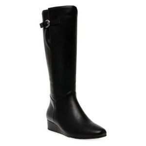 New Anne Klein Flex Mollie Knee High Boots Low Wedge Black Size 6